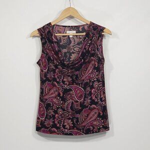 Charter Club  Cowl Neck  Sleeveless Purple & Black Paisley Blouse  Size Small
